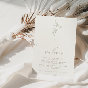 Invitation Élégant minimaliste ivoire et Mariage floral d'oli