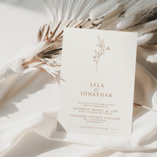 Invitation Élégant minimaliste ivoire et rouille Mariage flor