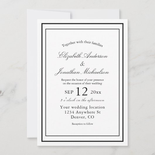 Invitation Élégant minimaliste Mariage (Devant)
