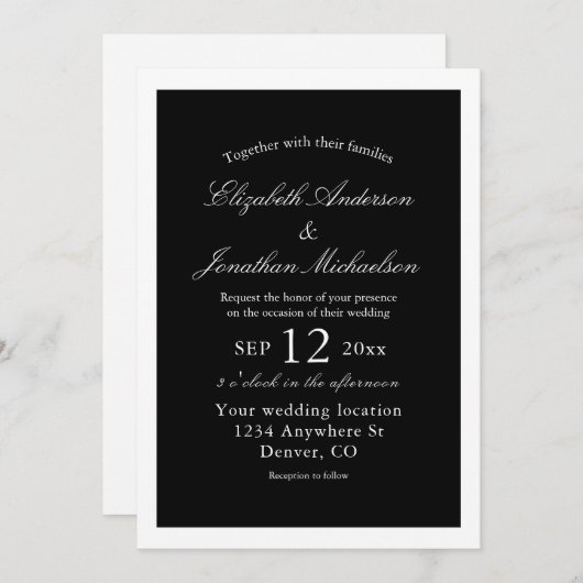 Invitation Élégant minimaliste Mariage (Devant / Derrière)