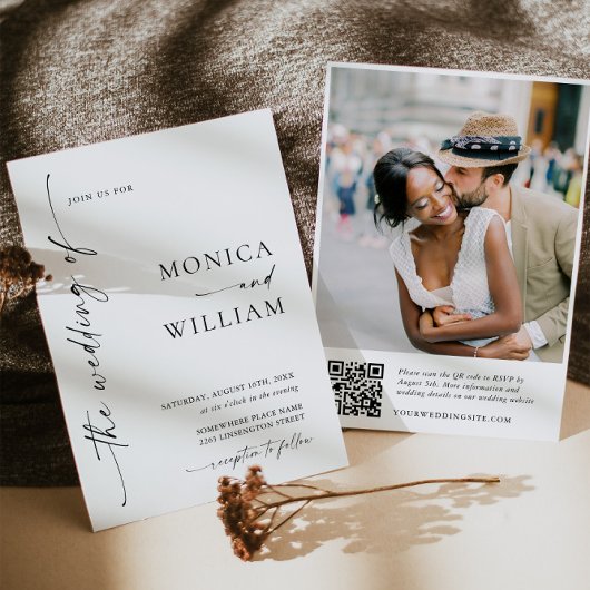 Invitation Élégant minimaliste Mariage photo code QR