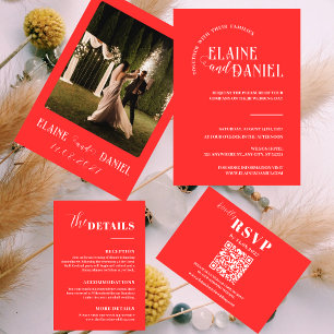 Invitation Élégant minimaliste Mariage photo rouge