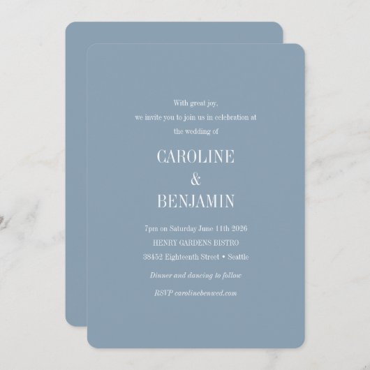 Invitation Élégant minimaliste moderne Dusty Mariage (Devant / Derrière)
