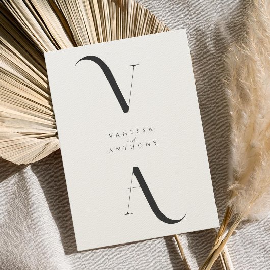 Invitation Élégant minimaliste moderne noir et Mariage Ecru