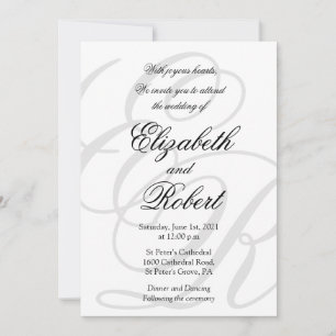 Invitation Élégant minimaliste monogramme noir et blanc