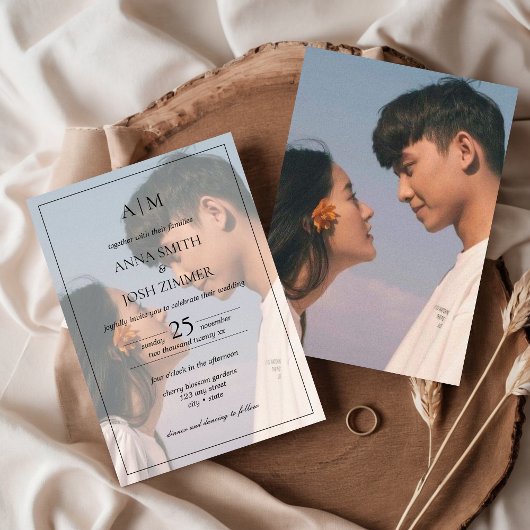 Invitation Élégant minimaliste Monogramme Photo superposition