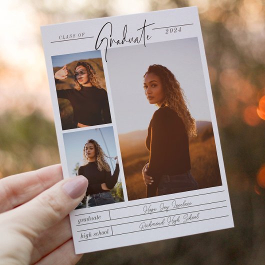 Invitation Élégant Minimaliste Multi-Photo Graduation