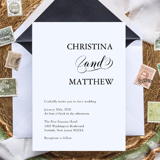 Invitation Élégant minimaliste noir Mariage blanc