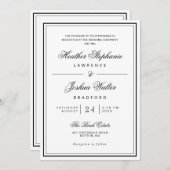 Invitation Élégant minimaliste noir Mariage blanc (Devant / Derrière)