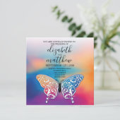 Invitation Elégant minimaliste Papillon et coucher de soleil (Debout devant)