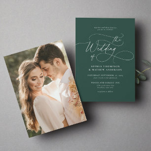 Invitation Élégant minimaliste Script Mariage photo vert