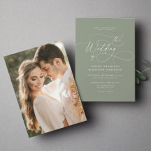 Élégant minimaliste Script Sage Mariage photo vert