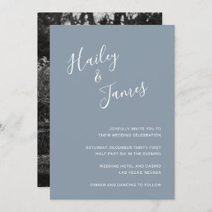 Invitation Élégant minimaliste simple Dusty Blue Photo Mariag