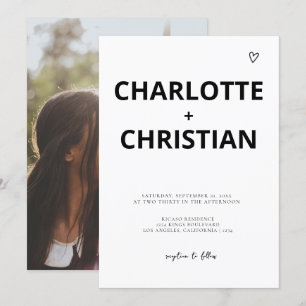 Invitation Élégant minimaliste simple Mariage noir et blanc