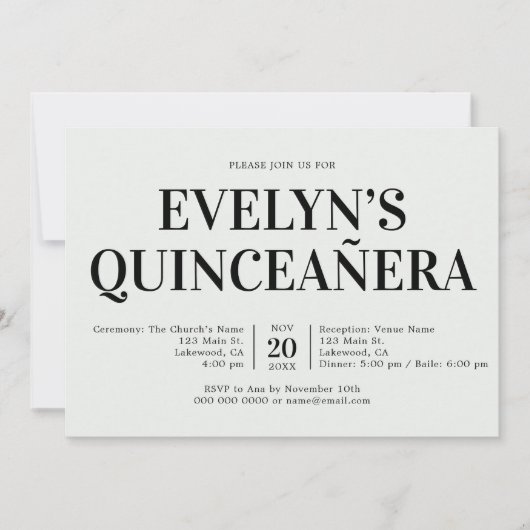 Invitation Élégant minimaliste simple Quinceanera vert (Devant)