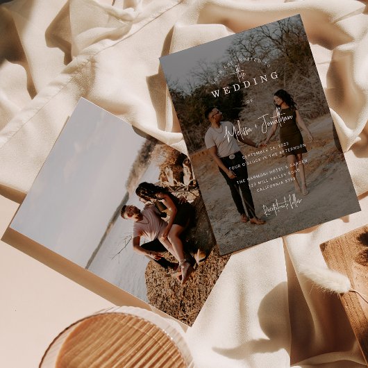 Invitation Élégant minimaliste superposition 2 photo Mariage