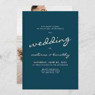 Invitation Élégant minimaliste Turquoise photo Mariage