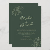 Invitation Élégant minimaliste vert foncé (Devant / Derrière)