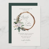 Invitation Élégant minimaliste Wreath hiver blanc vert (Devant / Derrière)