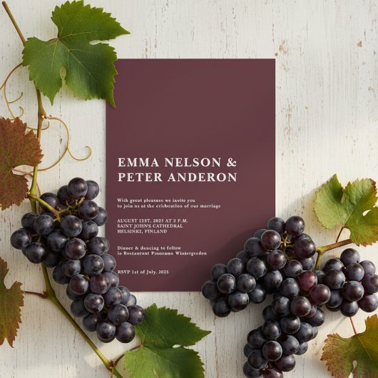 Invitation Elegant Minimalistic Deep Burgundy & White Formal