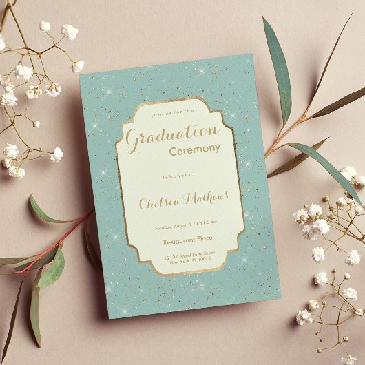 Invitation Elegant mint green gold glitter glam Graduation