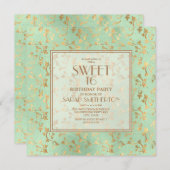 Invitation Elégant Mint Green Gold Sweet 16 (Devant / Derrière)