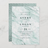 Invitation Elégant Mint Green Marbre & Parties scintillant Ma (Devant / Derrière)