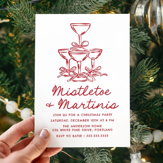 Invitation Elegant Mistletoe and Martinis Red Christmas Party