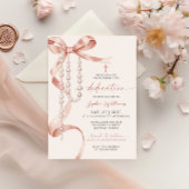 Invitation Élégant Mocha Bow & Rosary Dedication