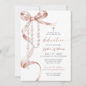 Invitation Élégant Mocha Bow & Rosary Dedication (Devant)