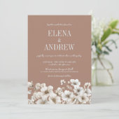 Invitation Elégant Mocha Floral Brown et Mariage blanc (Debout devant)