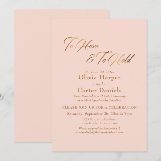 Invitation Élégant modèle de calligraphie dorée pour la récep (Devant / Derrière)