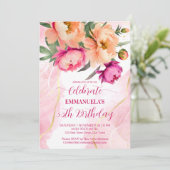 Invitation Élégant modèle de fête d'anniversaire rose orangé (Debout devant)