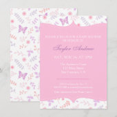 Invitation Élégant modèle floral Baby shower papillon (Devant / Derrière)
