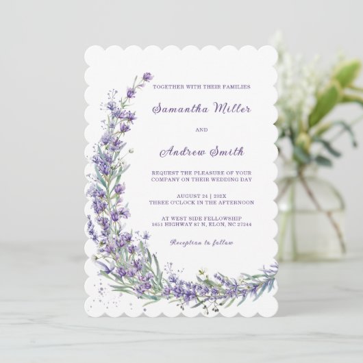 Invitation Élégant Modèle Mariage Lavender (Debout devant)
