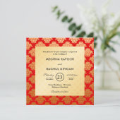Invitation Elégant modèle rouge or Damask Mariage indien (Debout devant)