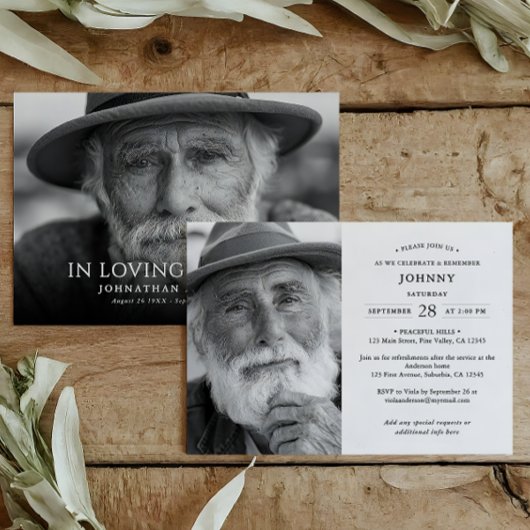 Invitation Elegant Modern 2-Photo Funeral/Memorial Service