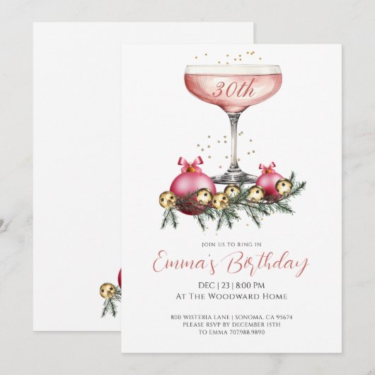 Invitation Elegant Modern 30th Christmas Birthday Party (Devant / Derrière)