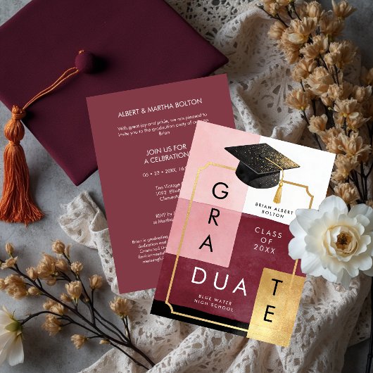 Invitation Elegant Modern Abstract Graduation Cap Party