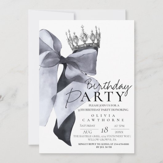 Invitation Elegant Modern Black Bow Birthday Party (Devant)