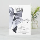 Invitation Elegant Modern Black Bow Birthday Party (Debout devant)