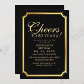 Invitation Elegant Modern Black Surprise 80th Birthday (Devant / Derrière)