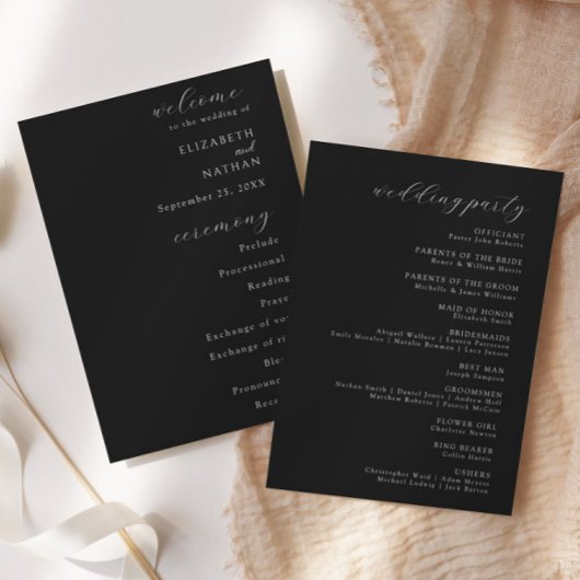 Invitation Elegant Modern Black Tie Formal Wedding Program