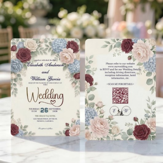 Invitation Elegant Modern Botanical All In One QR Code