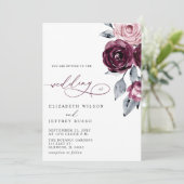 Invitation Elegant Modern Burgundy Floral Wedding (Debout devant)