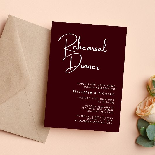 Invitation Elegant & Modern Burgundy Rehearsal Dinner