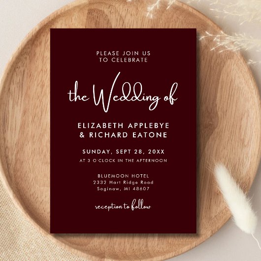 Invitation Elegant & Modern Burgundy Wedding