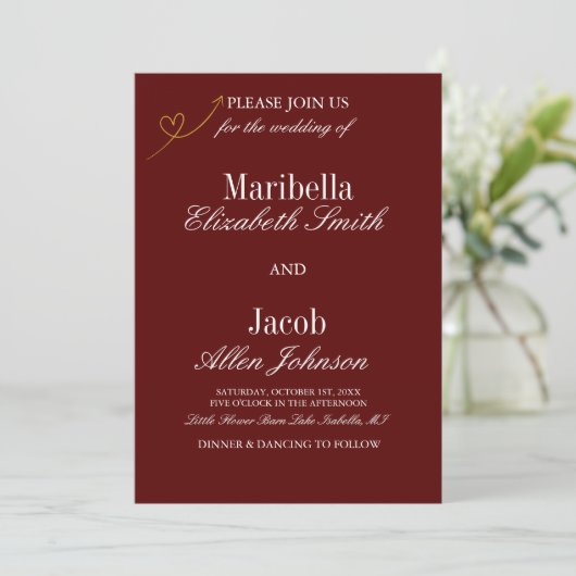 Invitation Elegant Modern Burgundy & White Formal Wedding (Debout devant)