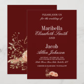 Invitation Elegant Modern Burgundy & White Rose Wedding  (Devant / Derrière)