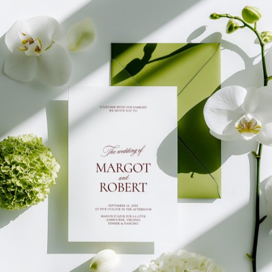 Invitation Elegant Modern Burgundy & White Wedding